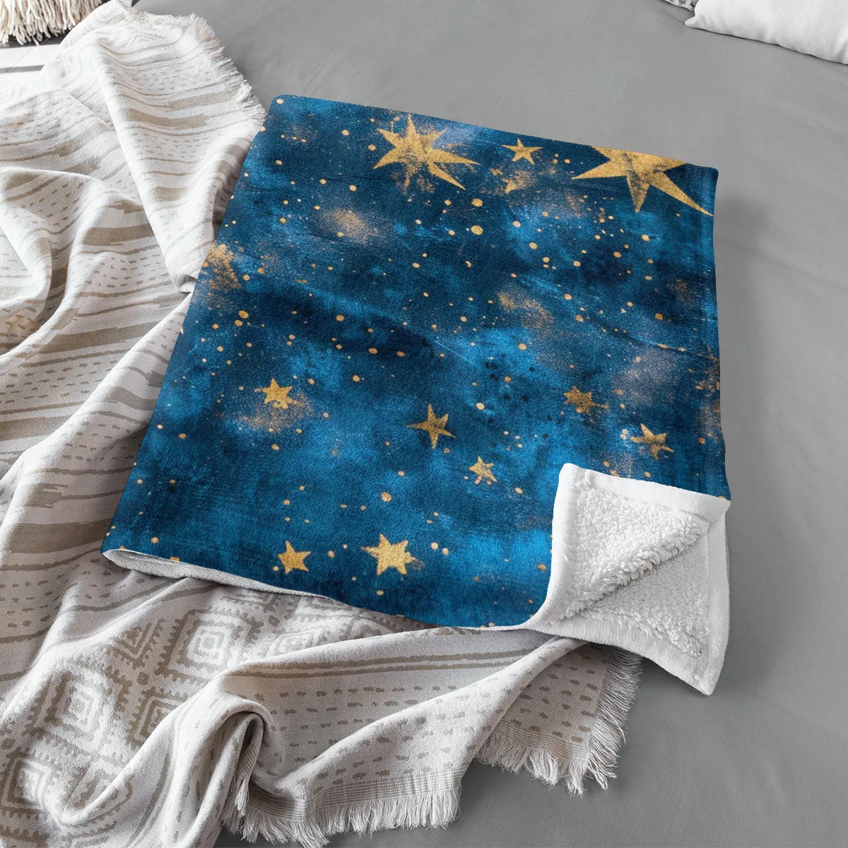 Boho Blanket Throw: Stars Blanket, Woven Throw Blanket, Couch Blanket, Bed Blanket, Boho Decor, Boho Home Decor, Bohemian decor, Boho bed, Stars 001