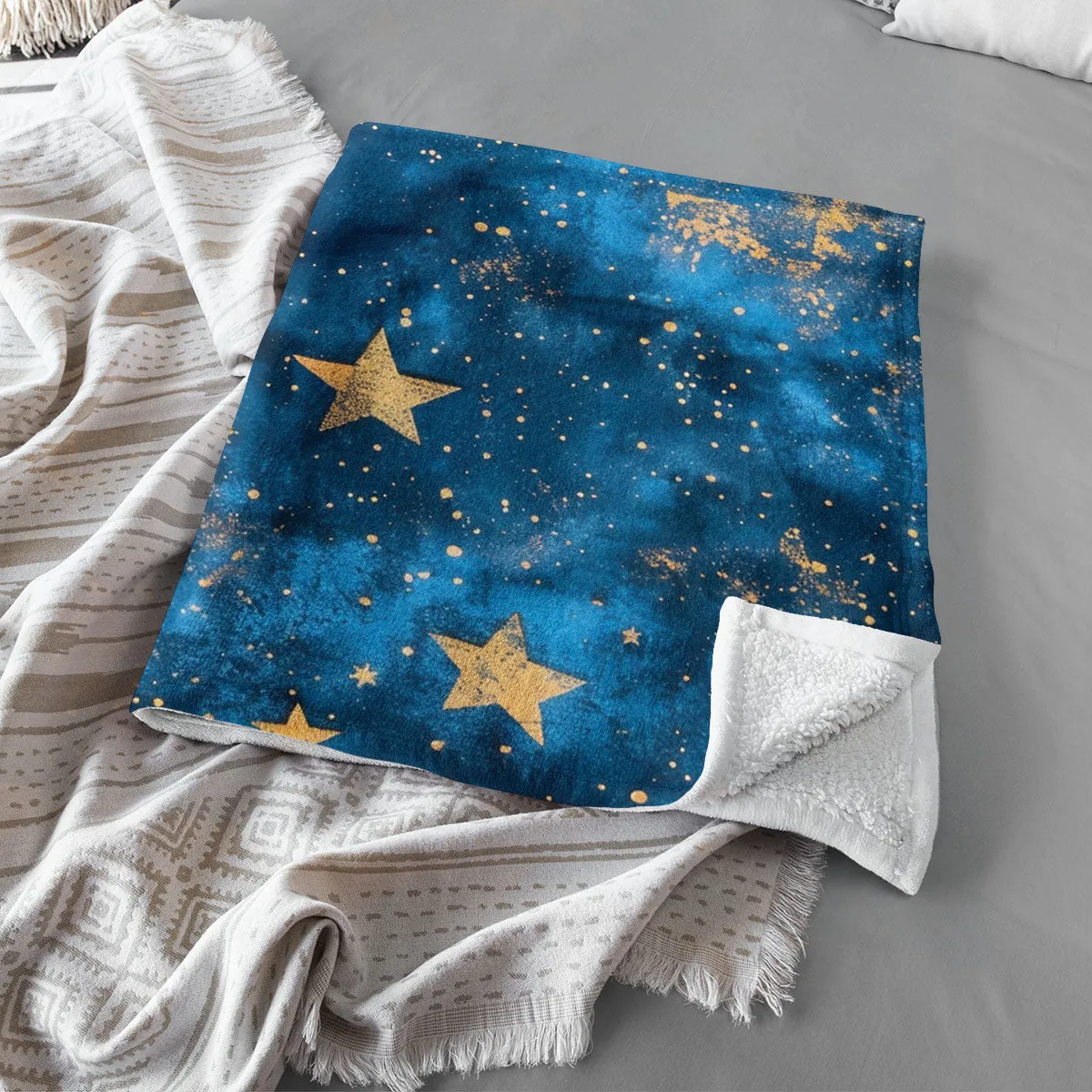 Boho Blanket Throw: Stars Blanket, Woven Throw Blanket, Couch Blanket, Bed Blanket, Boho Decor, Boho Home Decor, Bohemian decor, Boho bed, Stars 003