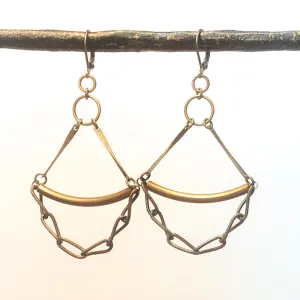 Brass Drop Earrings with Chain Dangle