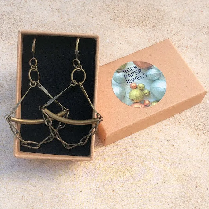 Brass Drop Earrings with Chain Dangle