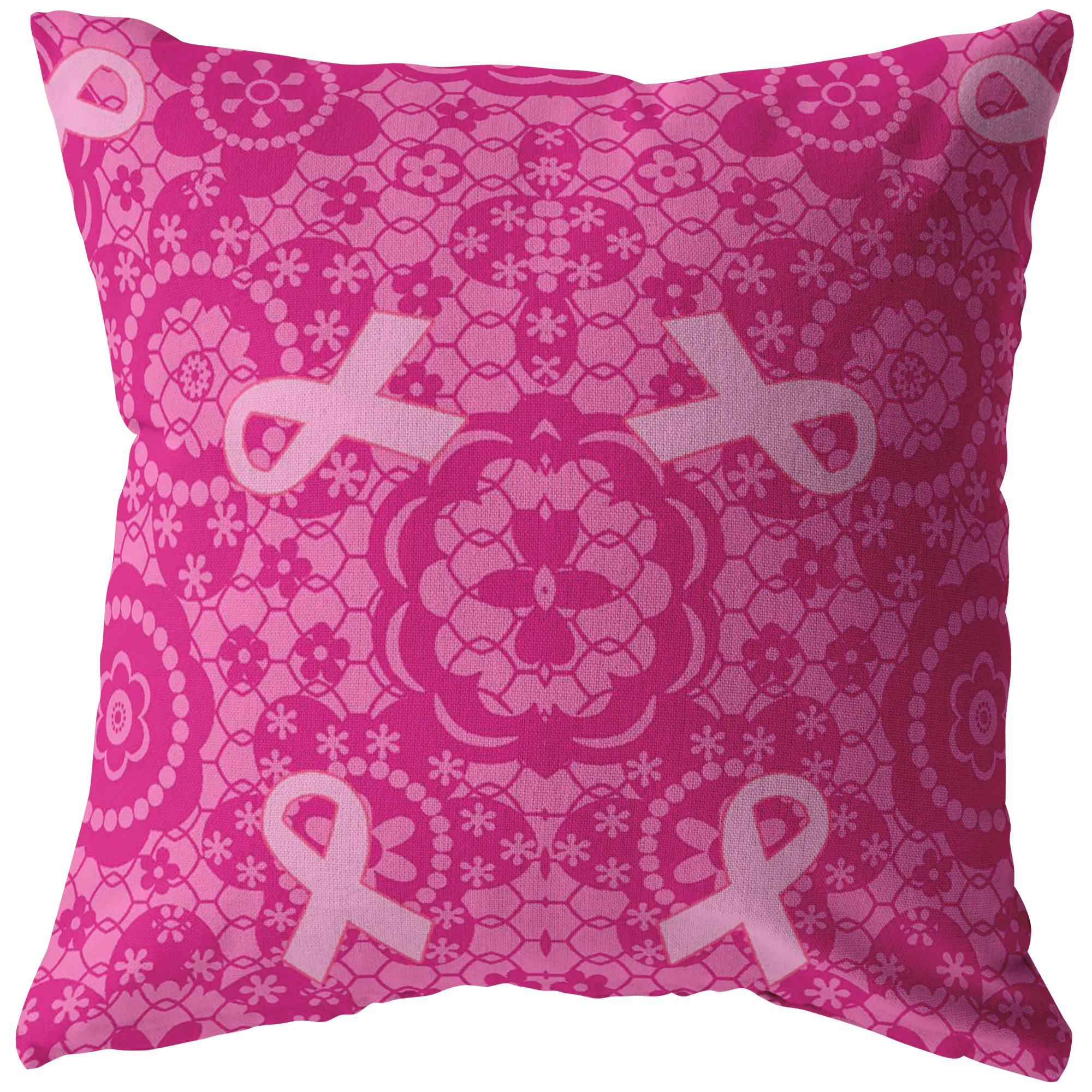 Breast Cancer Awareness Flowers Pink Ribbon Pillow