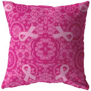 Breast Cancer Awareness Flowers Pink Ribbon Pillow