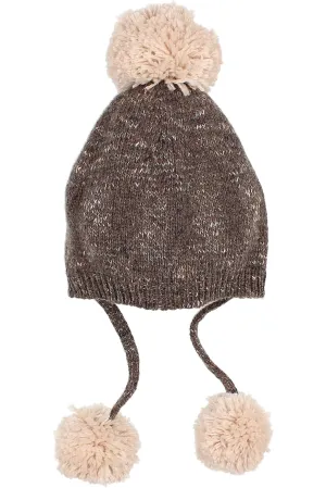 Brown Knit Triple Pom Pom Hat