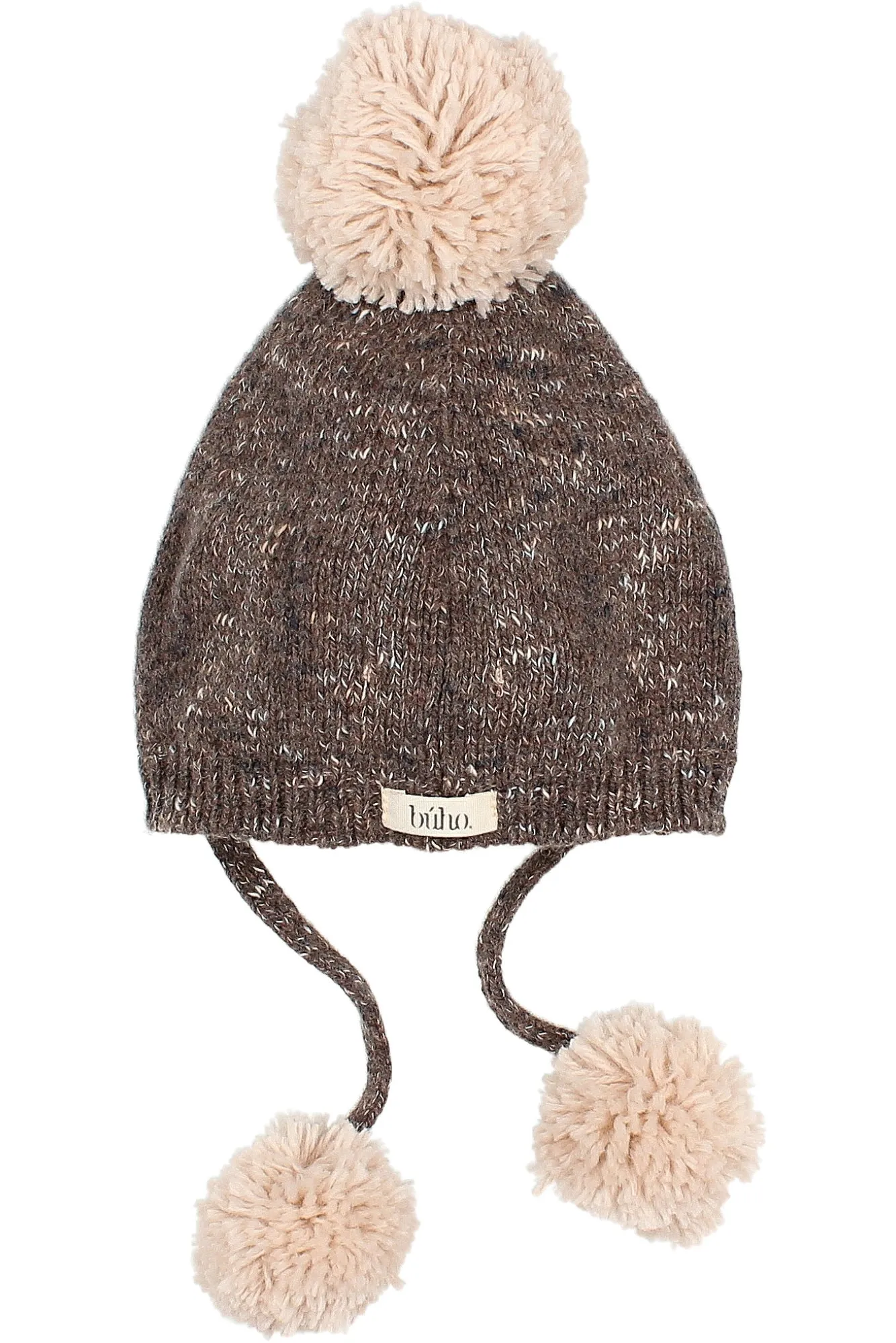 Brown Knit Triple Pom Pom Hat