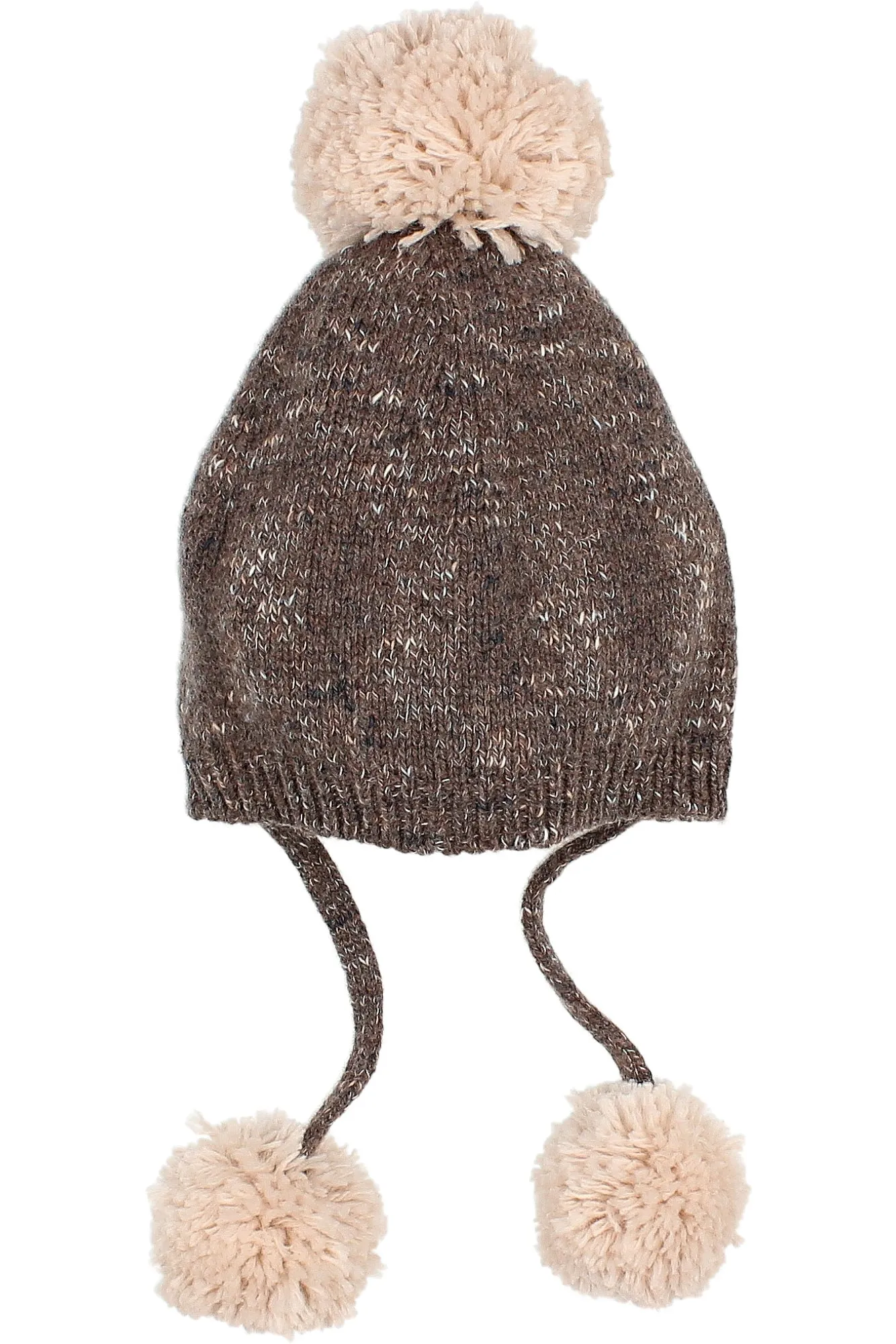 Brown Knit Triple Pom Pom Hat