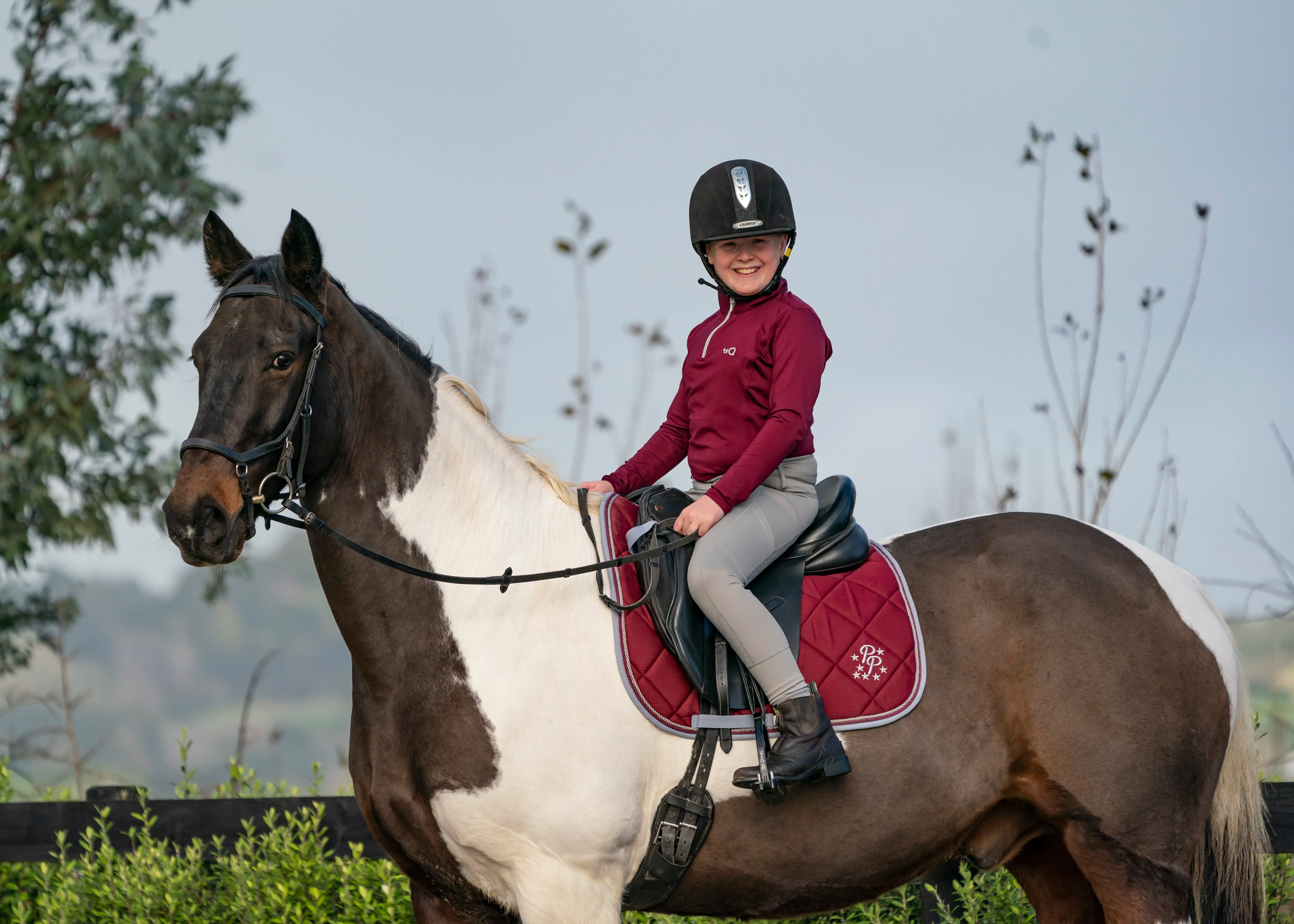 Burgundy/Grey Saddle Pads - Jump, GP, and Dressage cuts