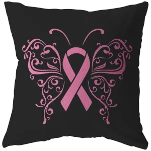 Butterfly Pink Ribbon Pillow