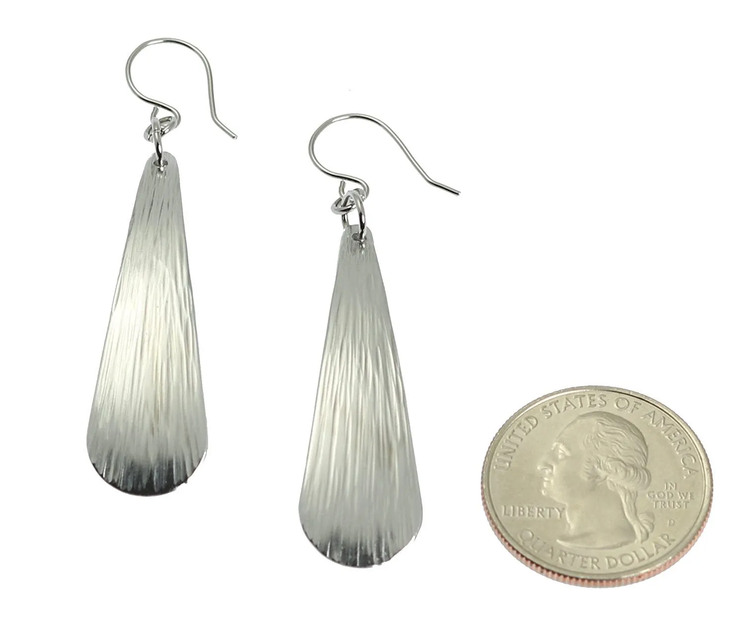 Chased Aluminum Long Tear Drop Earrings