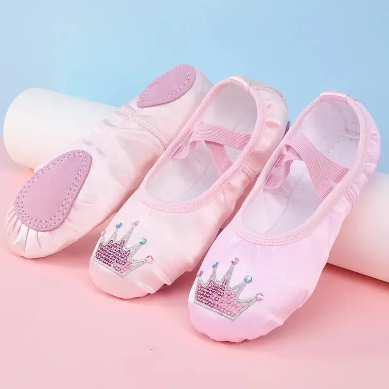 Children's Soft Sole Dance Shoes: Cat Claw Satin Embroidery Ballet Body Gymnastics Shoes