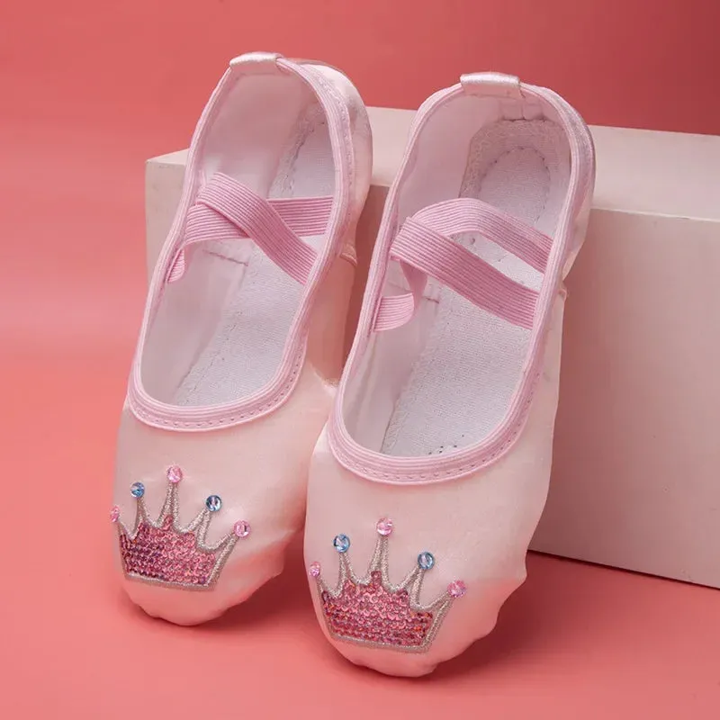 Children's Soft Sole Dance Shoes: Cat Claw Satin Embroidery Ballet Body Gymnastics Shoes