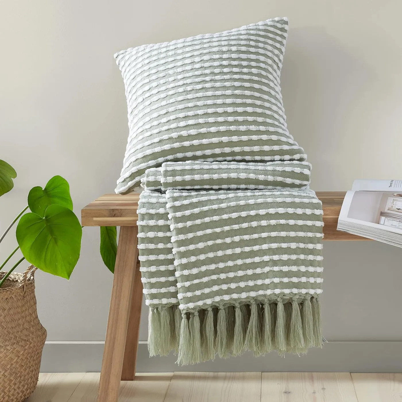CL Stab Stitch Throw Sage