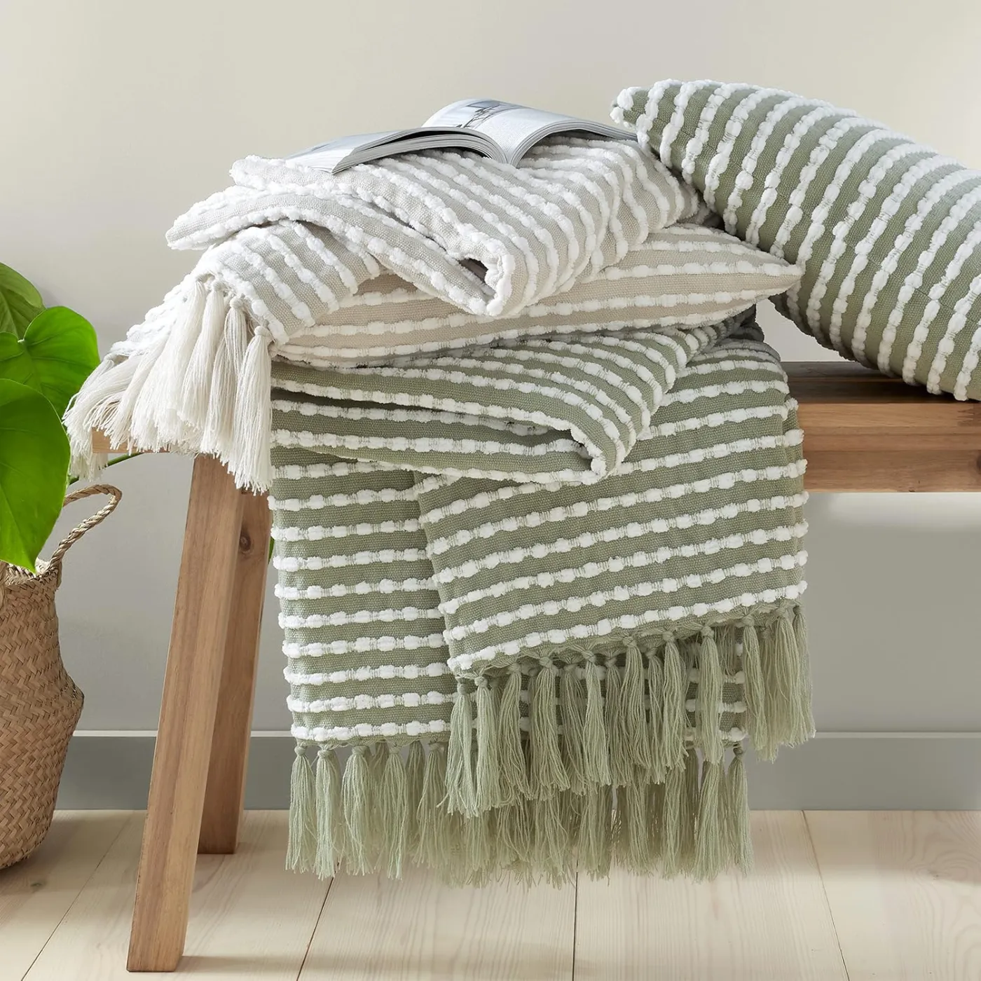 CL Stab Stitch Throw Sage