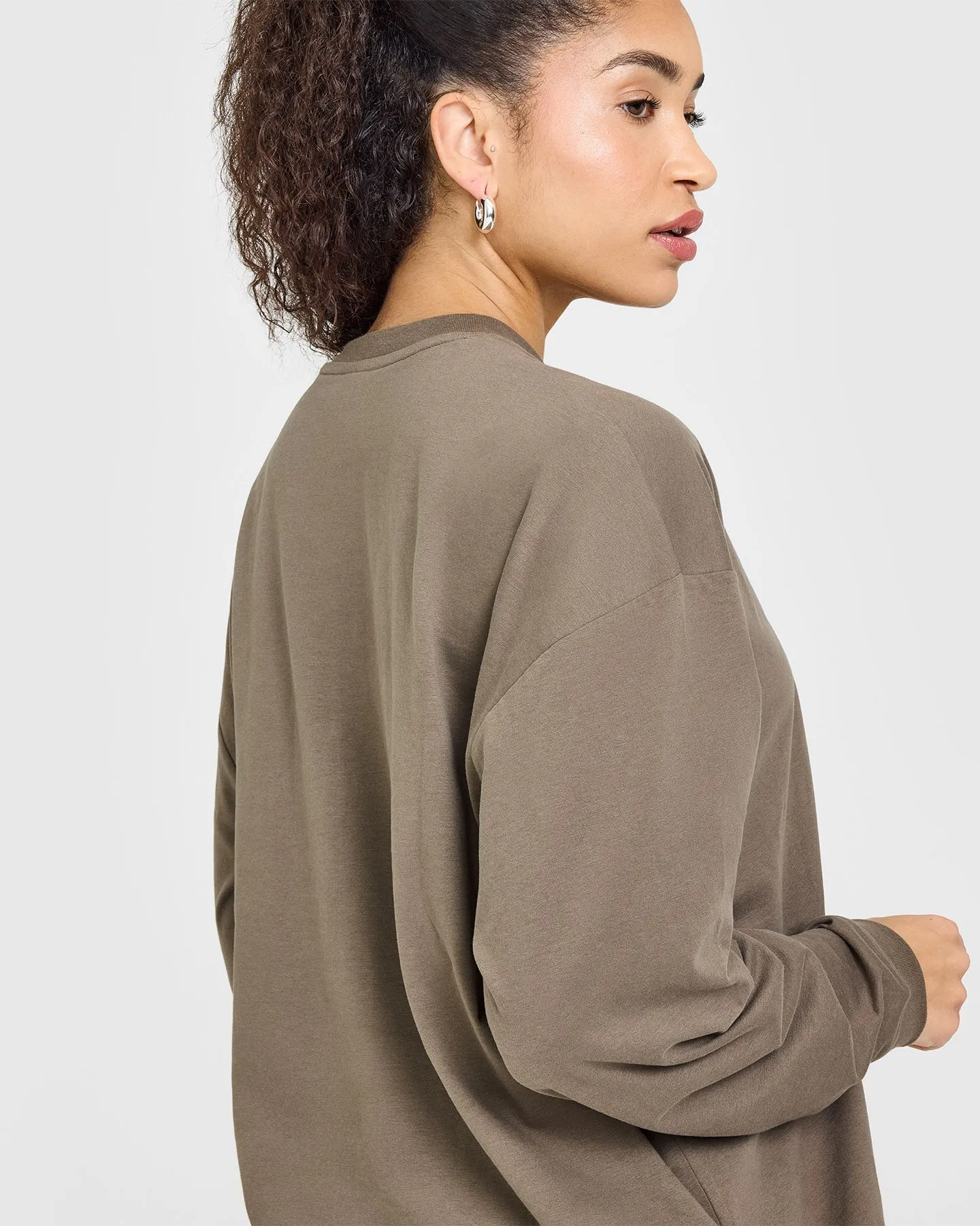Classic Oversized Lightweight Long Sleeve Top | Moss Brown
