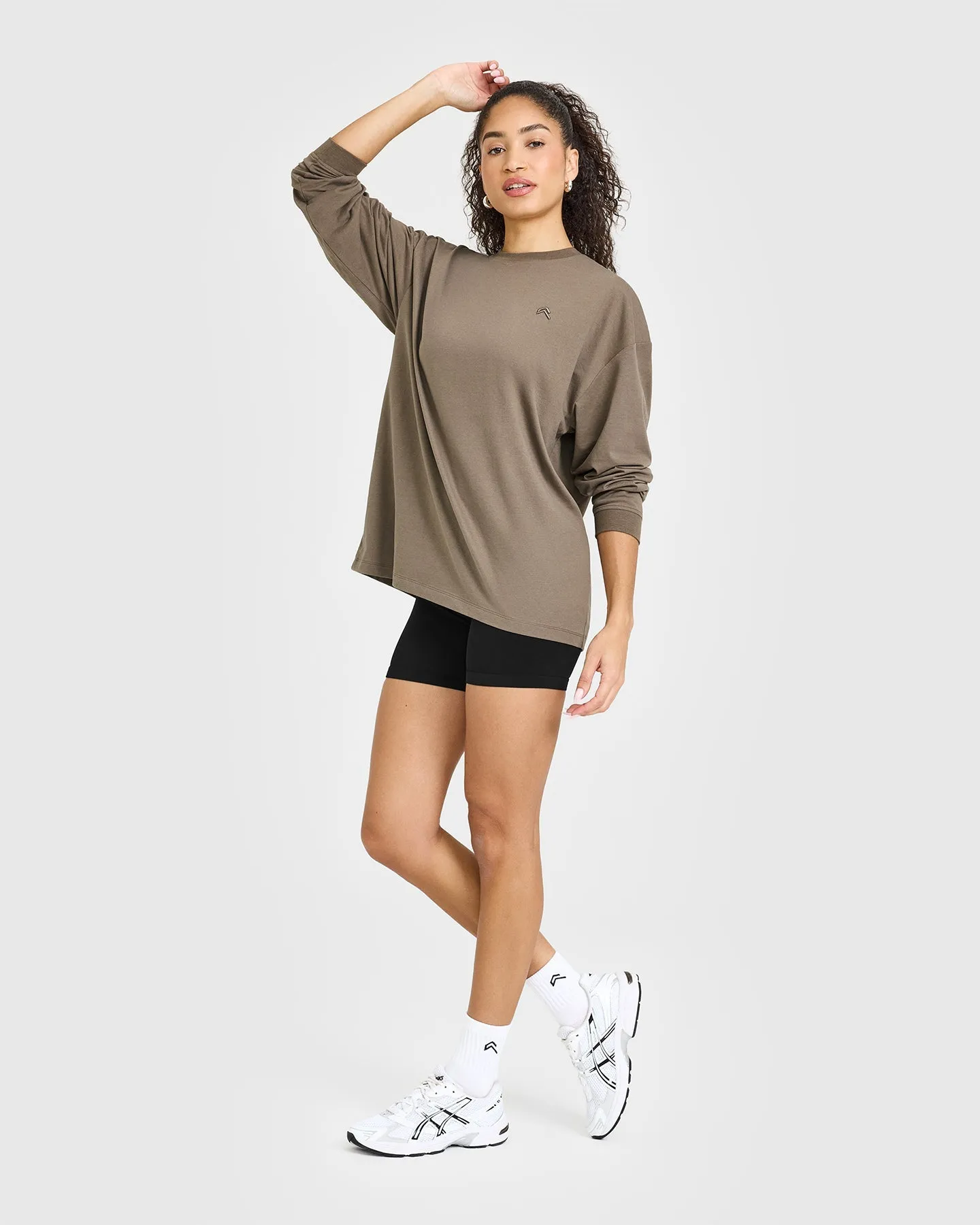 Classic Oversized Lightweight Long Sleeve Top | Moss Brown
