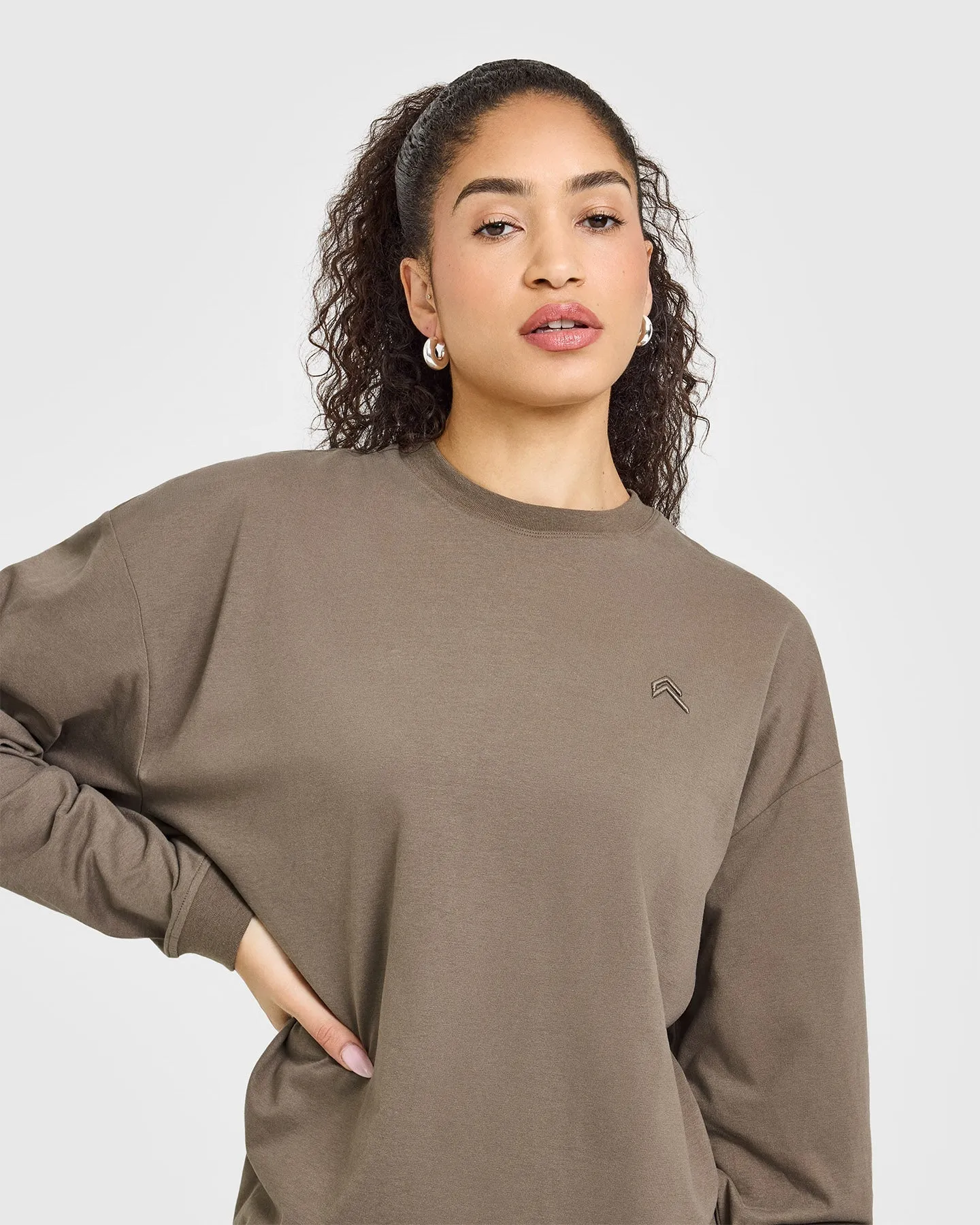 Classic Oversized Lightweight Long Sleeve Top | Moss Brown