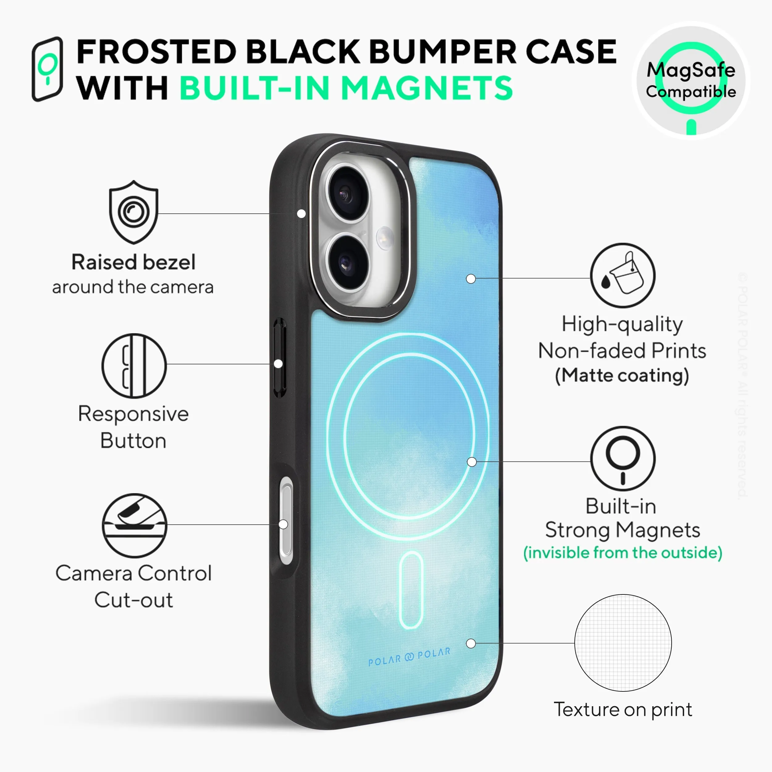 Clouds in Spring - iPhone 16 Plus Frosted Black Bumper MagSafe Case
