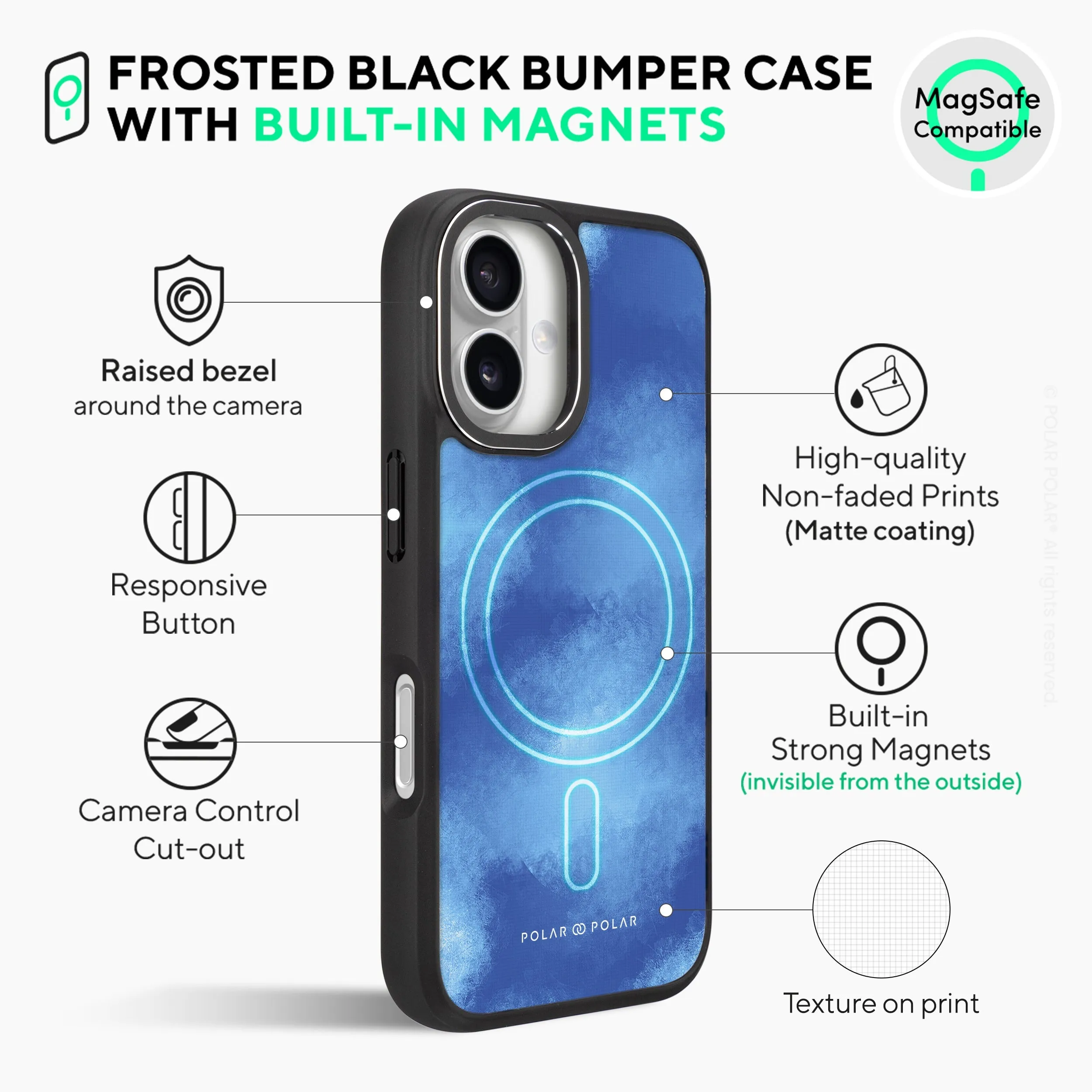 Clouds in Summer - iPhone 16 Frosted Black Bumper MagSafe Case