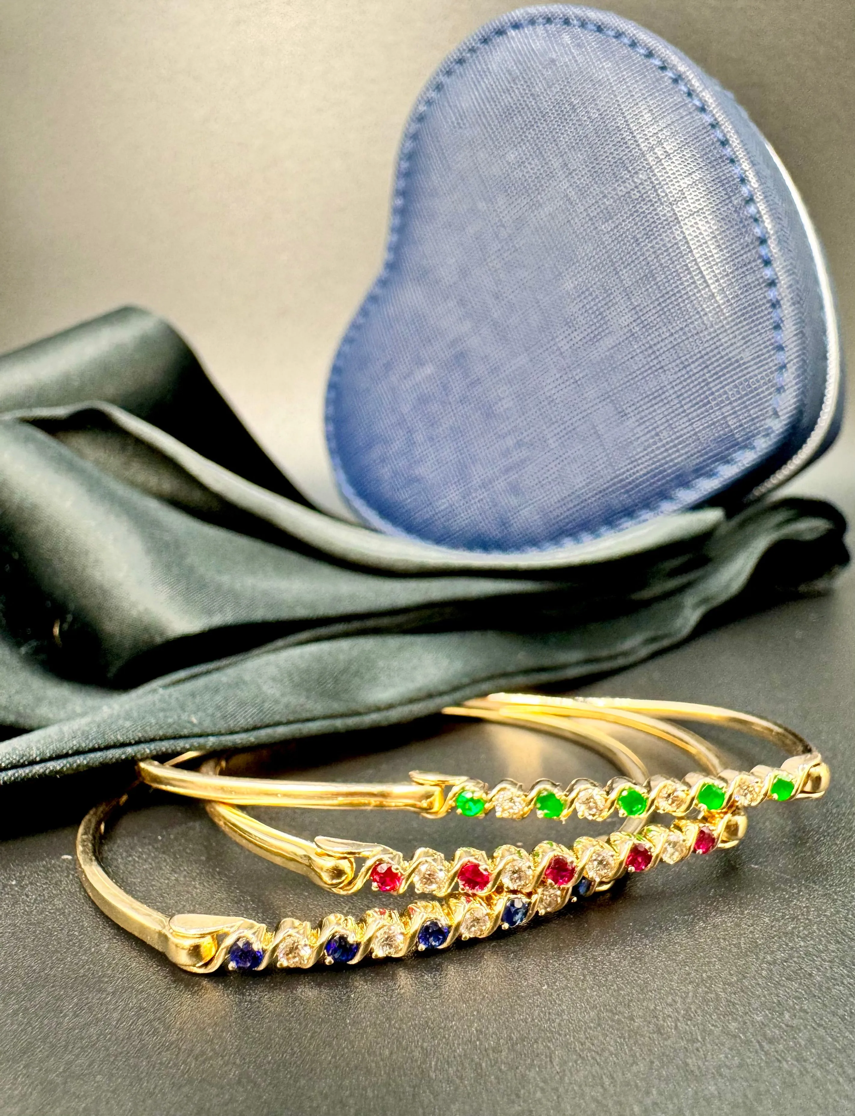Color Stone and Diamond Flexible Bangle