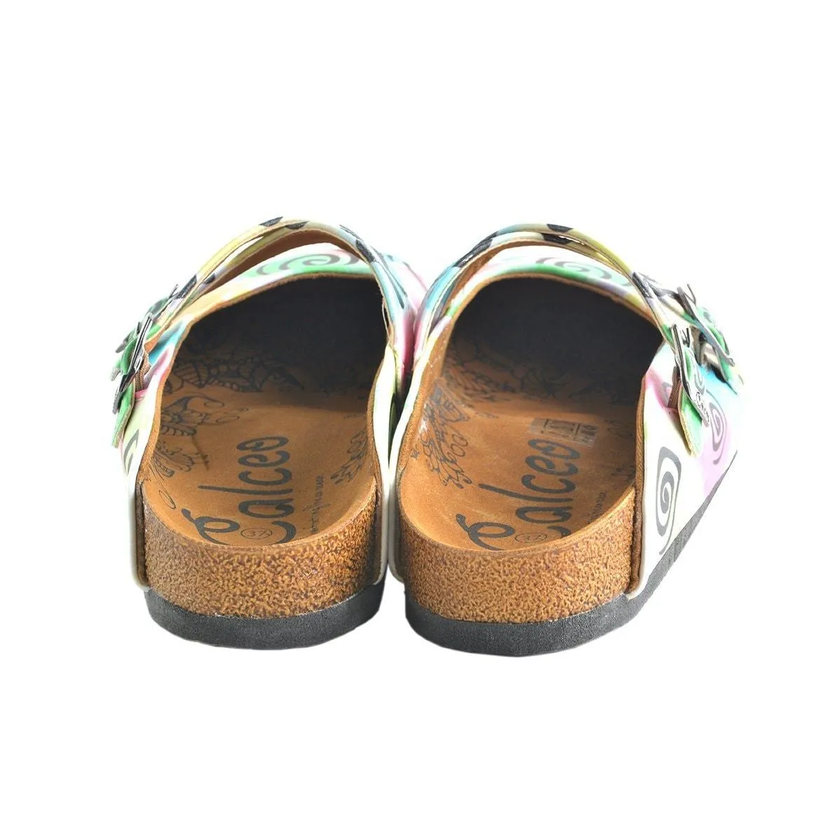 Colorful Watercolor Pattern and Black Swril, Triangular Patterned Clogs - WCAL156