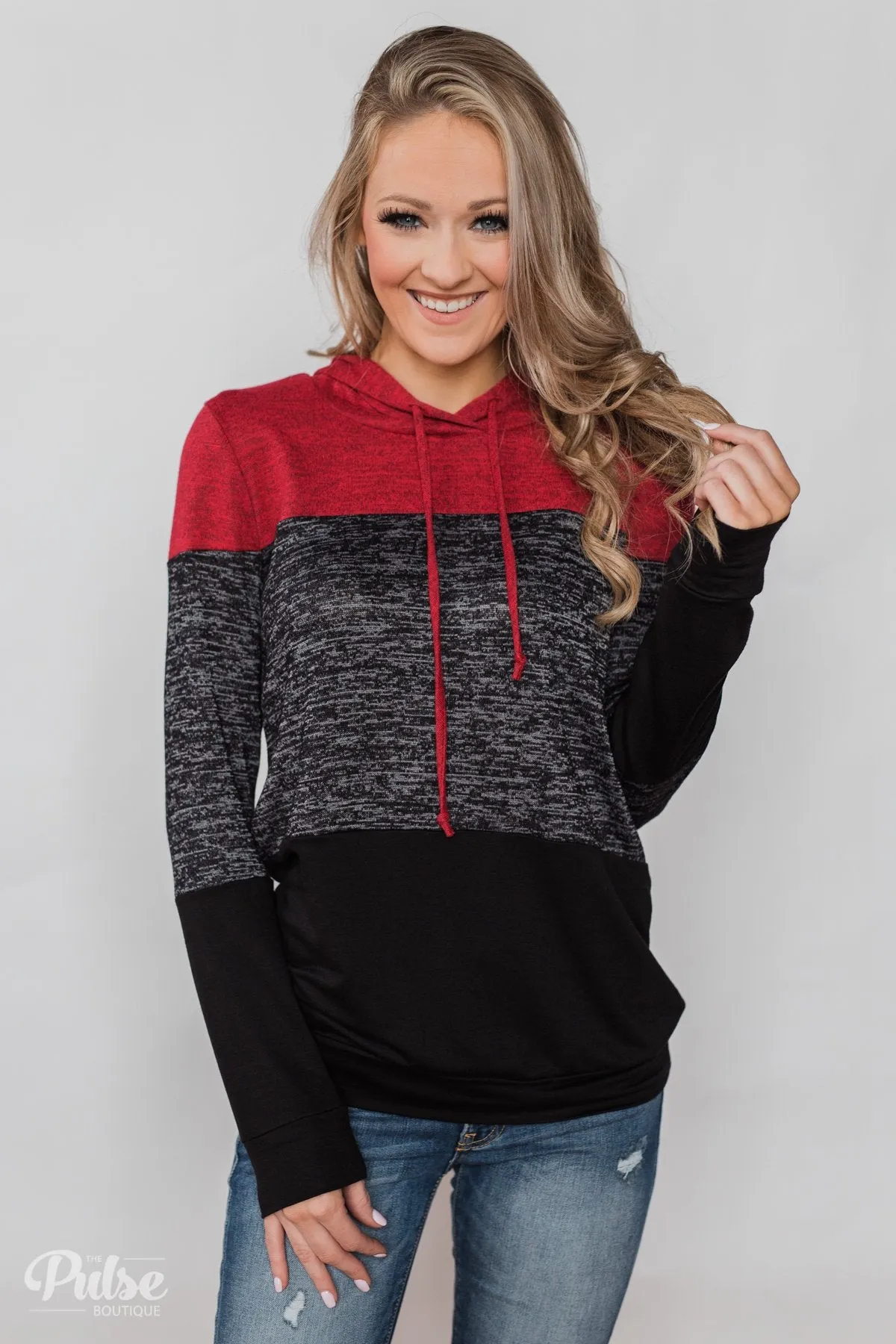 Come Together Color Block Hoodie - Red & Black
