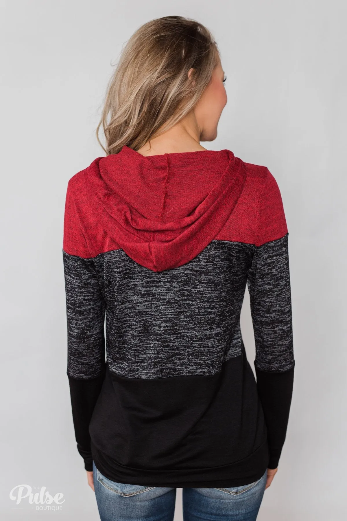 Come Together Color Block Hoodie - Red & Black