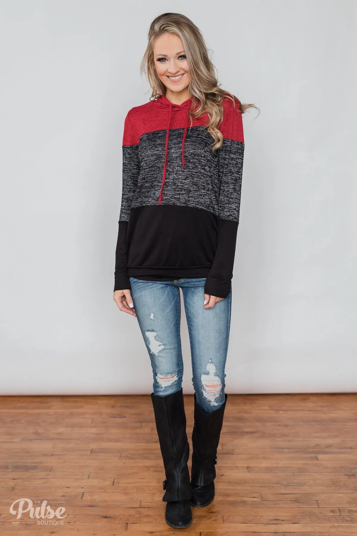 Come Together Color Block Hoodie - Red & Black