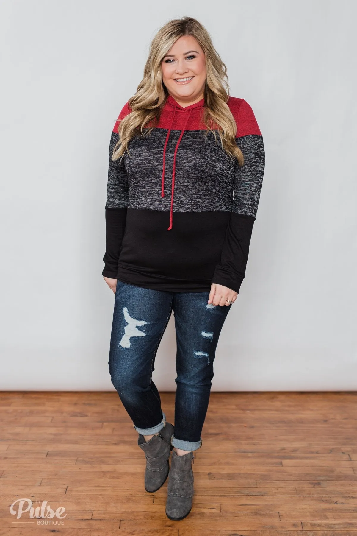 Come Together Color Block Hoodie - Red & Black