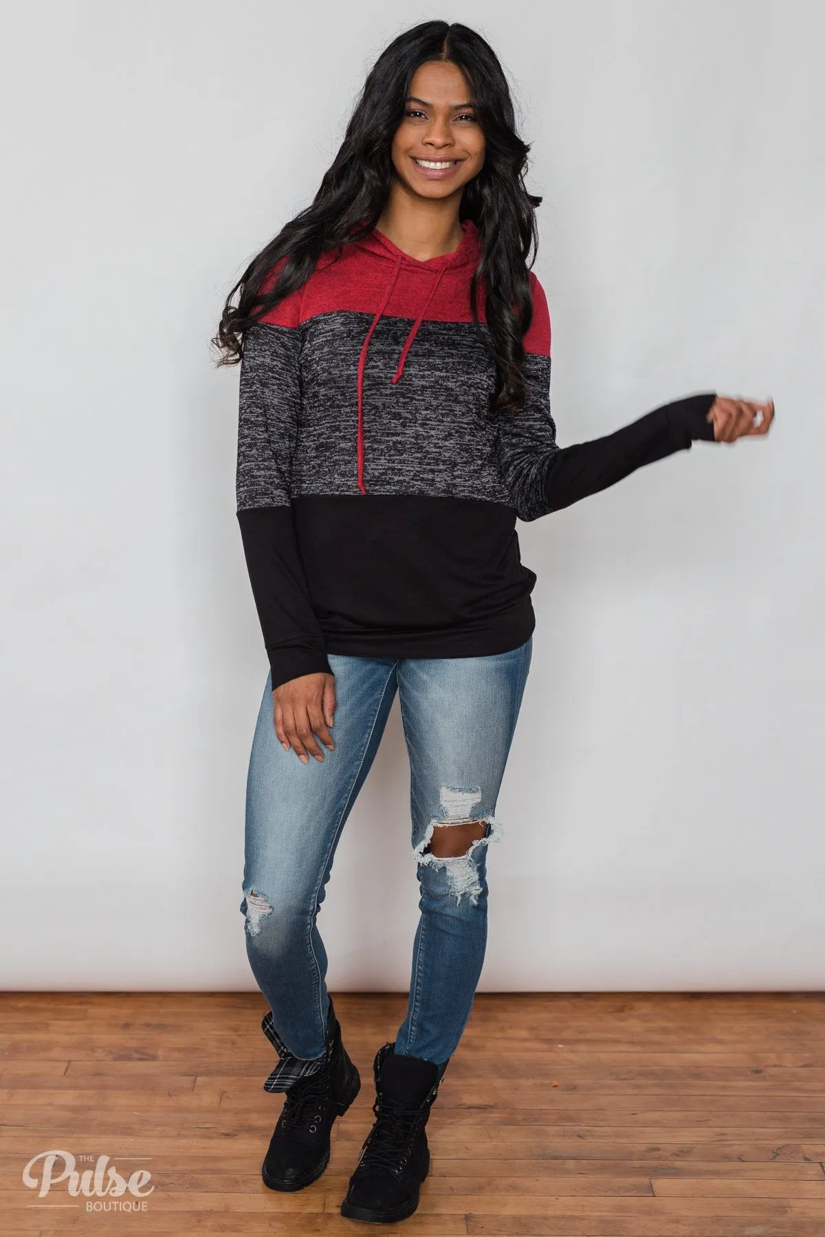 Come Together Color Block Hoodie - Red & Black