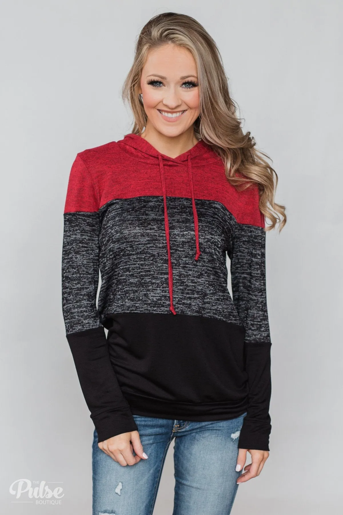 Come Together Color Block Hoodie - Red & Black