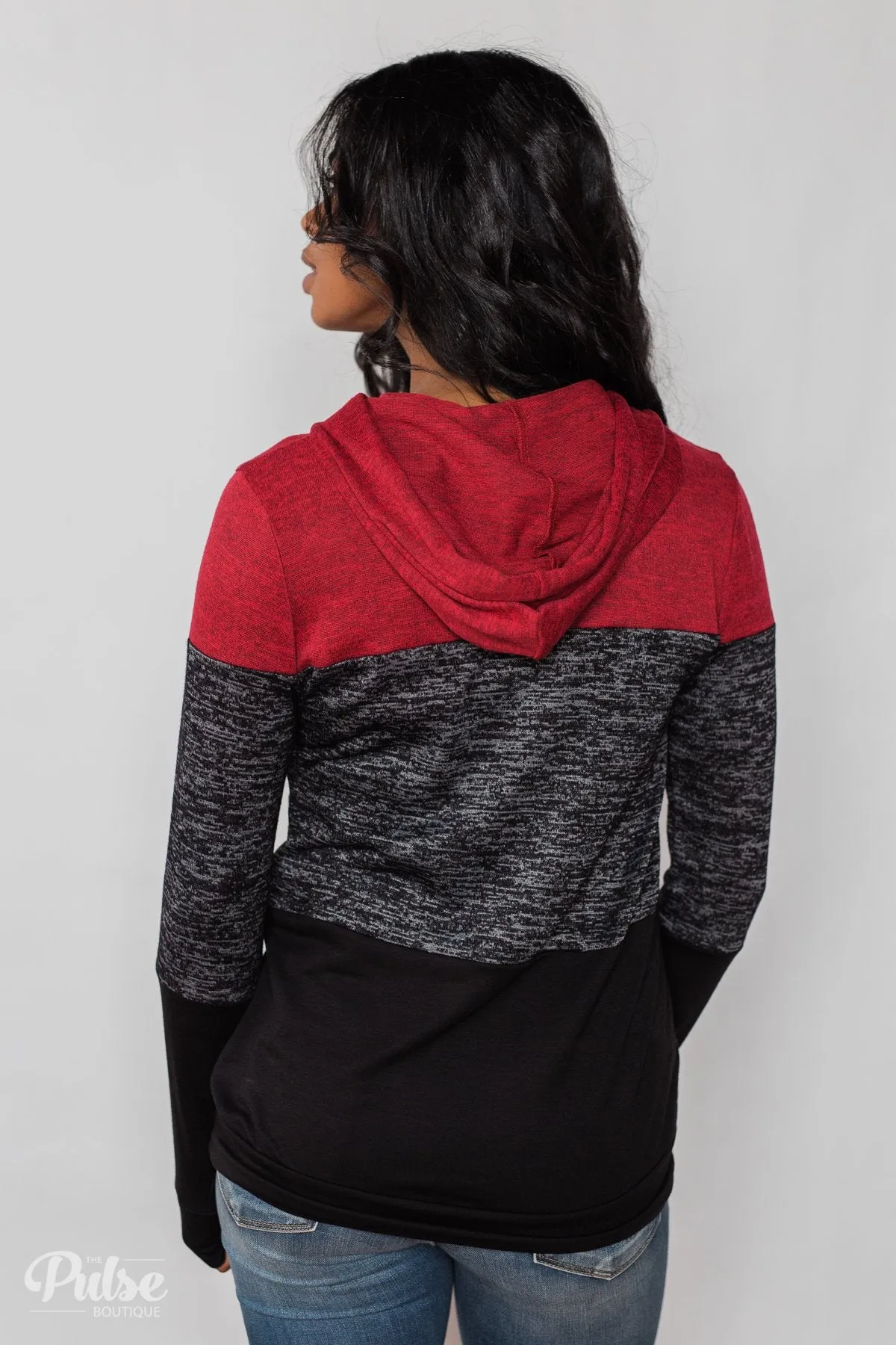 Come Together Color Block Hoodie - Red & Black