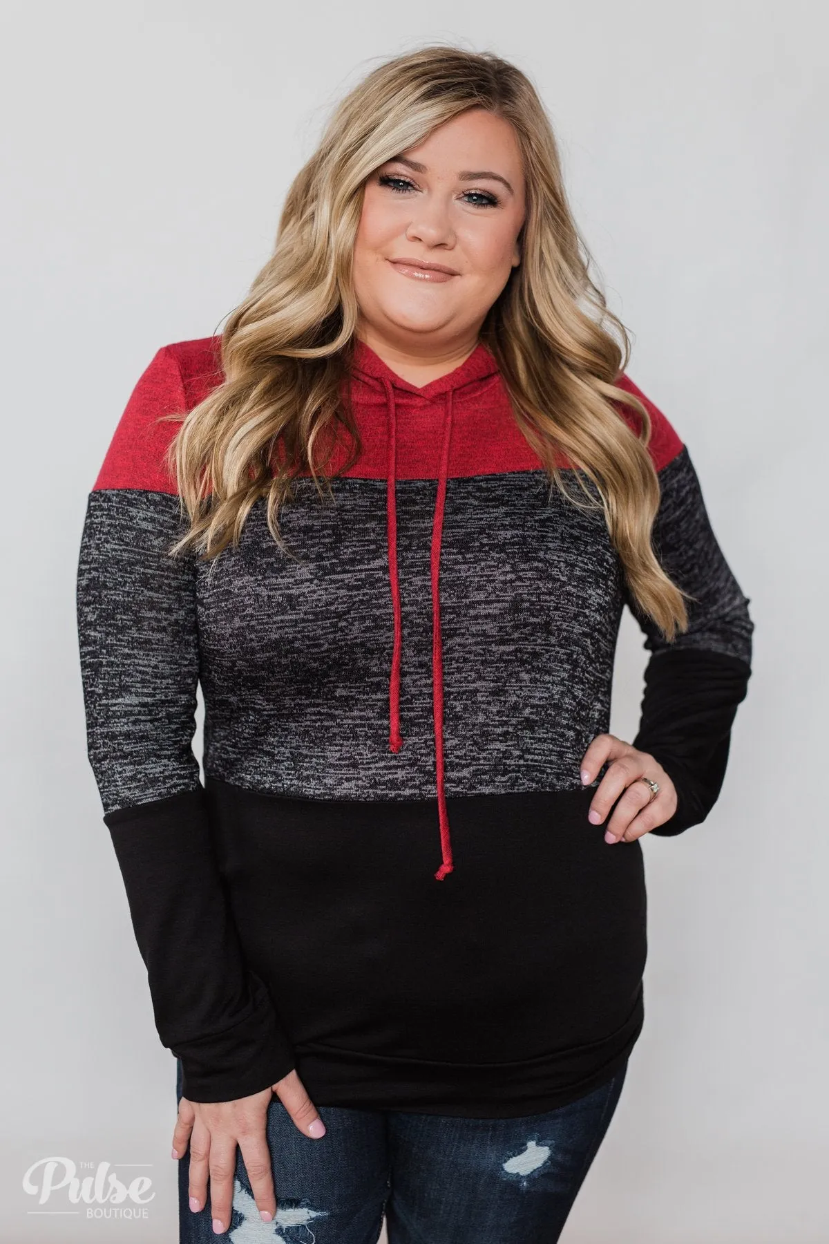 Come Together Color Block Hoodie - Red & Black