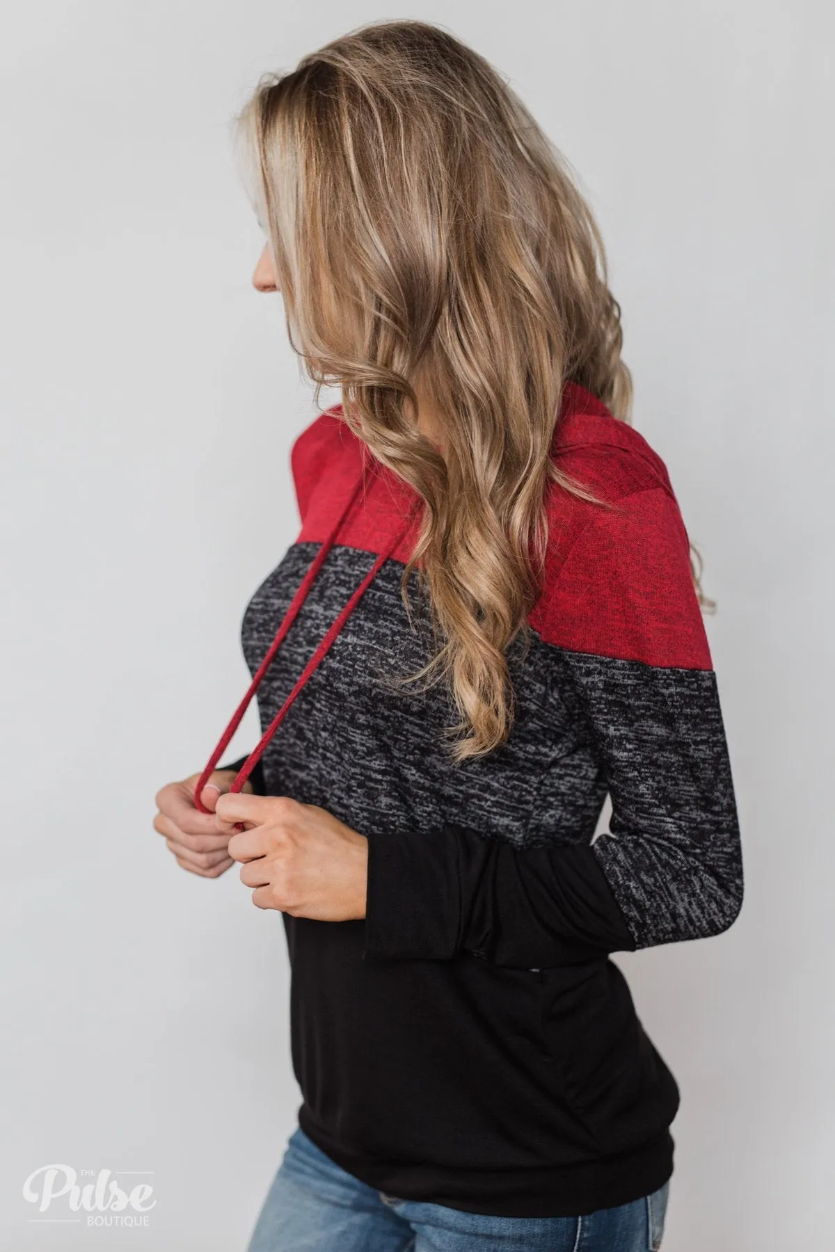 Come Together Color Block Hoodie - Red & Black