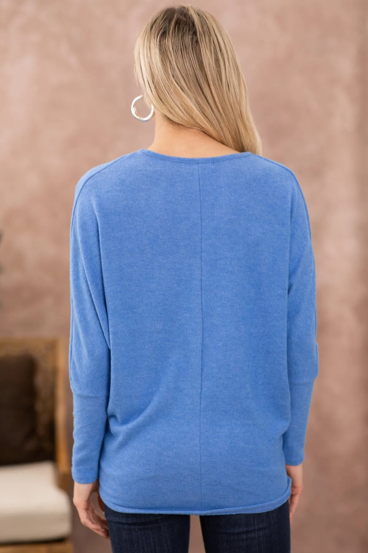 Cornflower Lightweight V-Neck Long Sleeve Top