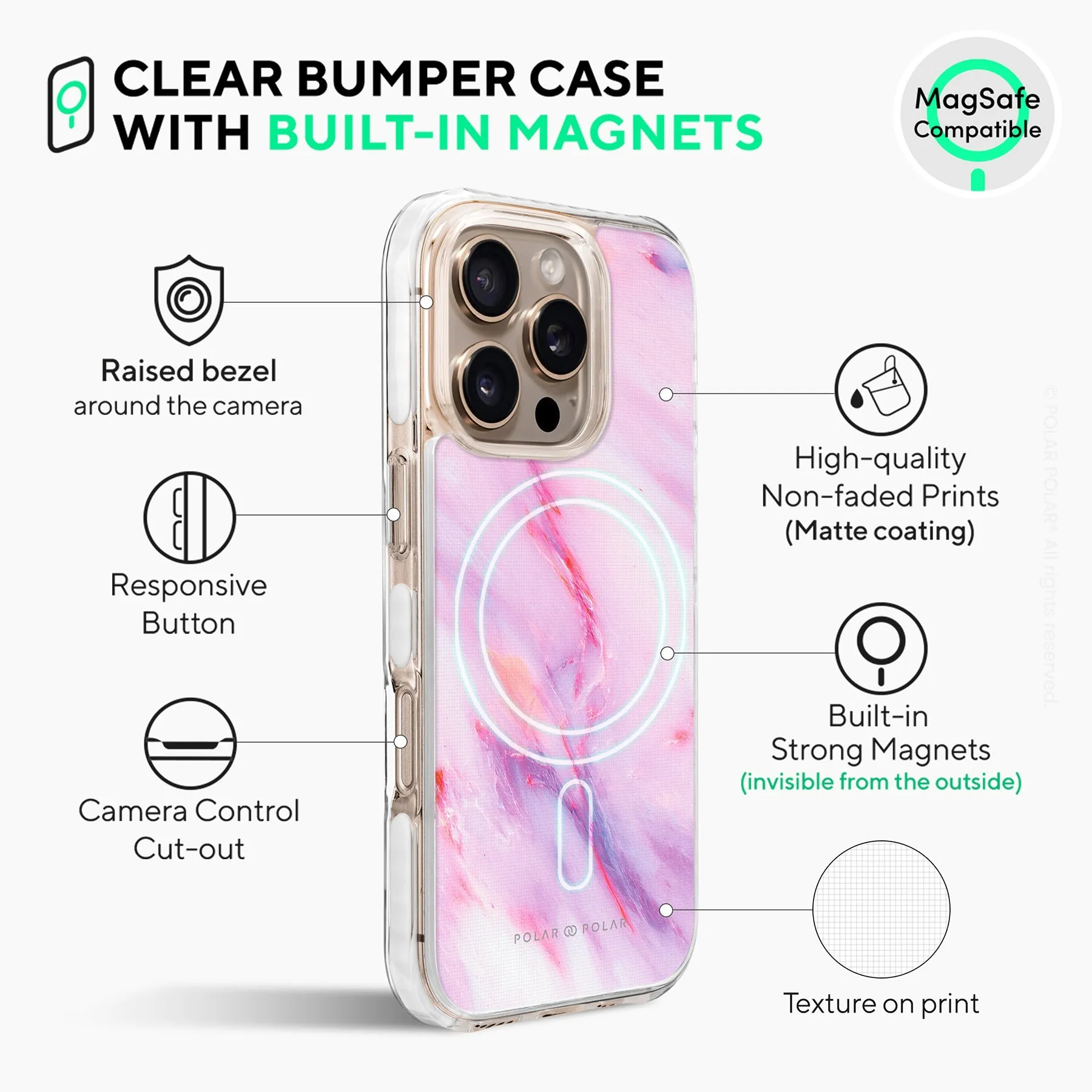 Cotton Candy - iPhone 16 Pro Max Clear Bumper MagSafe Case