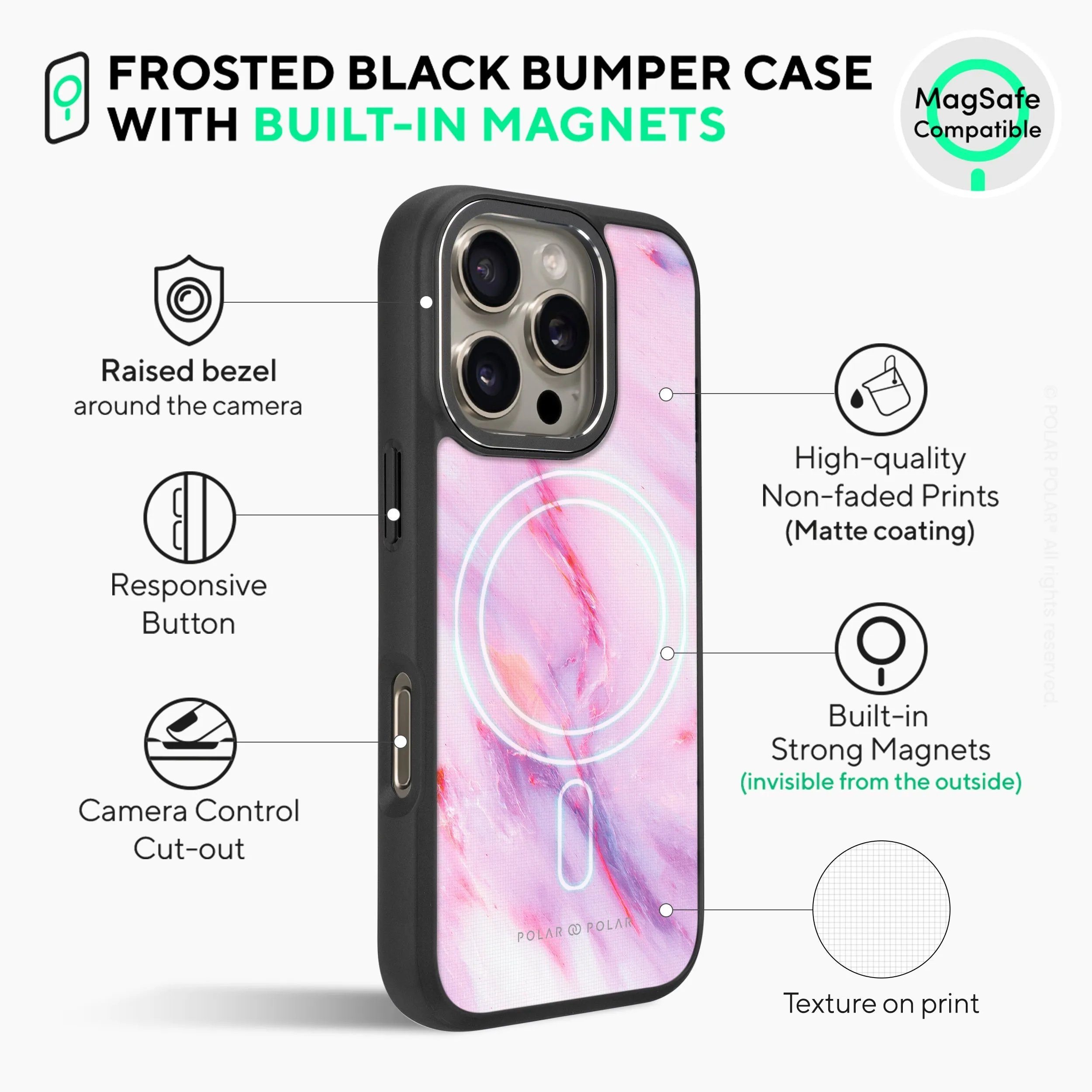 Cotton Candy - iPhone 16 Pro Max Frosted Black Bumper MagSafe Case