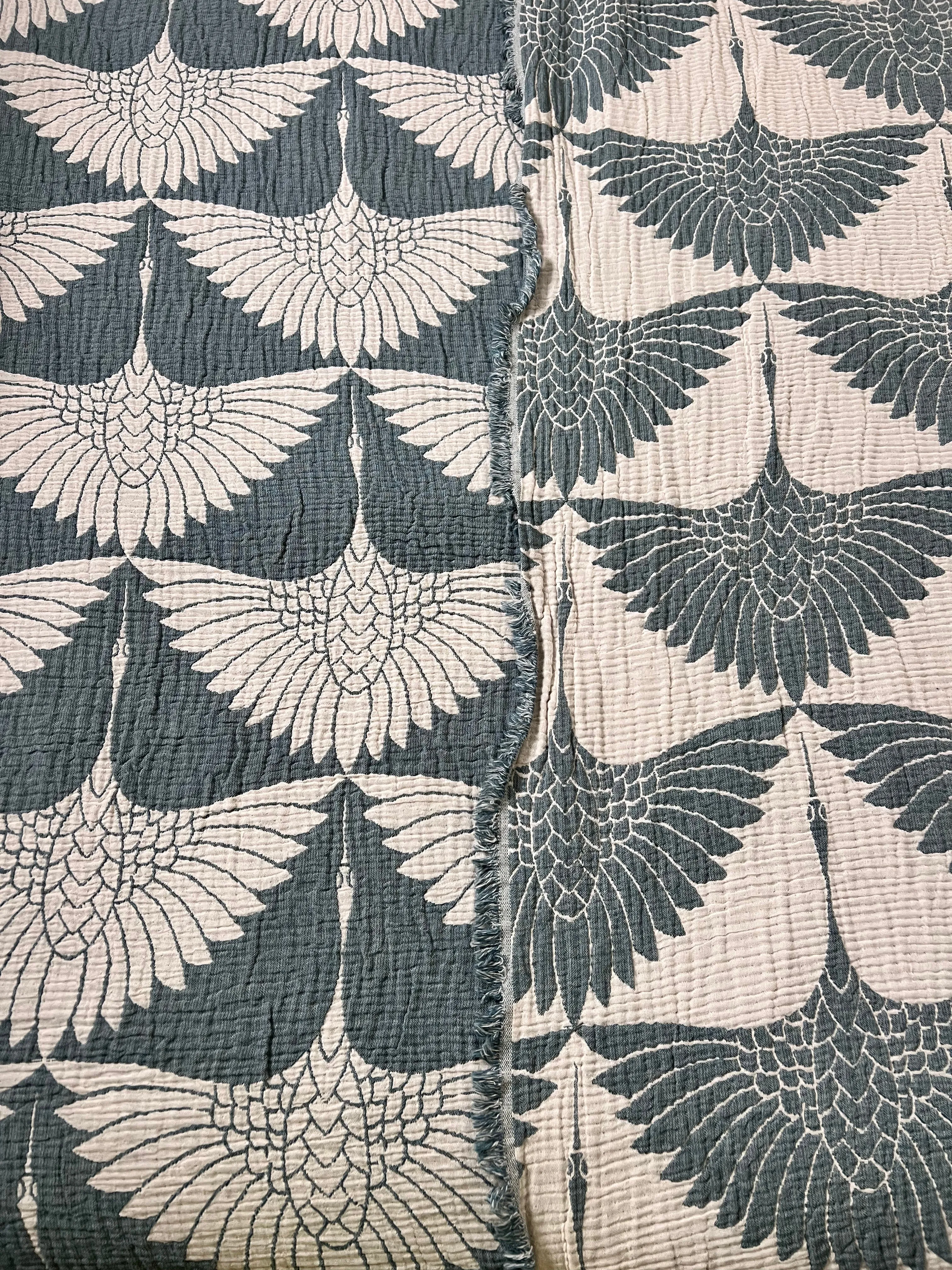 Crane Muslin Bed Blanket Pine Green
