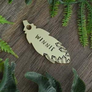 Crystal Feather Hand Stamped Dog Tag