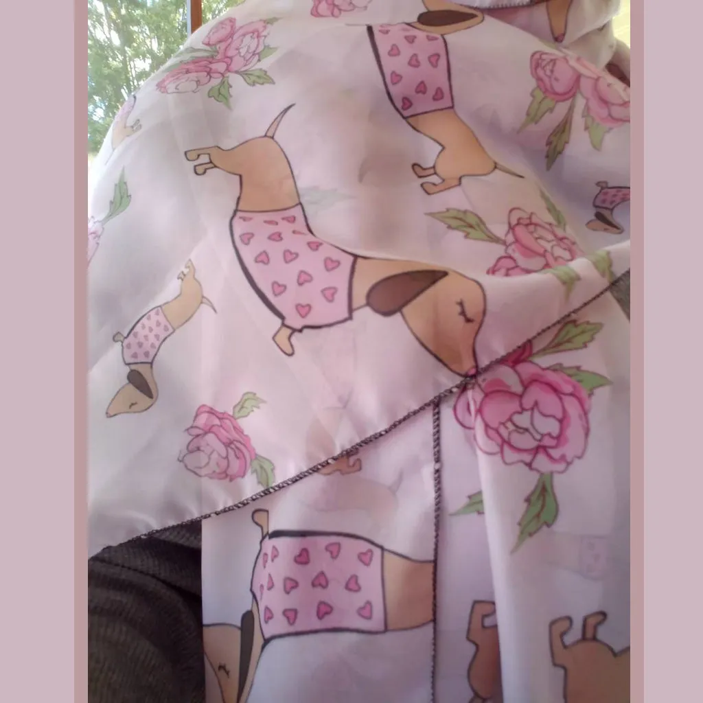 Dachshund Scarf Wrap | Lightweight Pink Floral