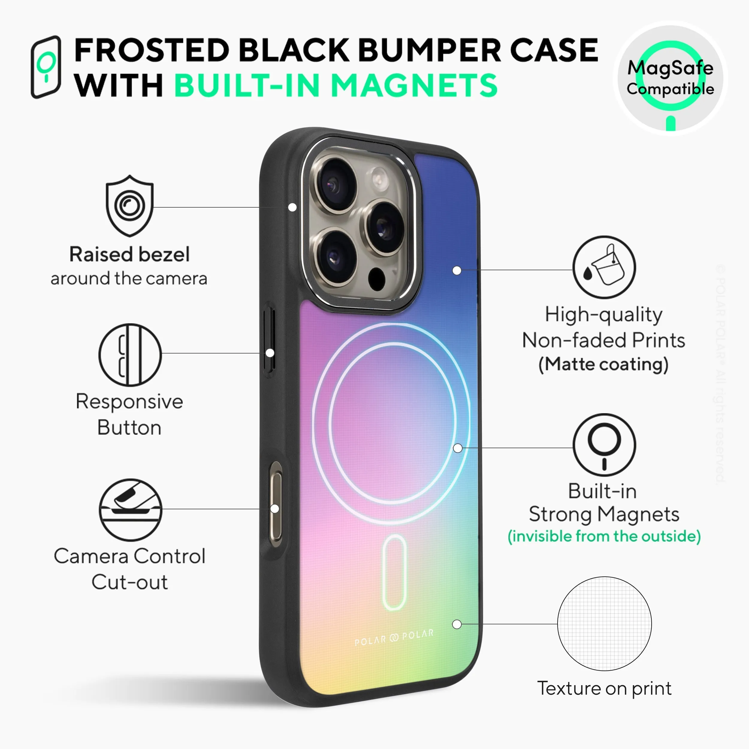 Daydream Holo - iPhone 16 Pro Max Frosted Black Bumper MagSafe Case