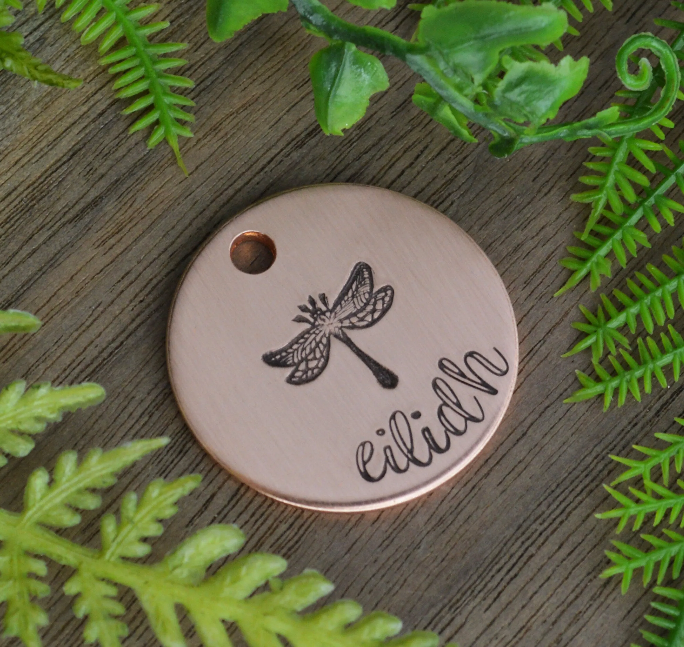 Dragonfly Hand Stamped Dog Tag