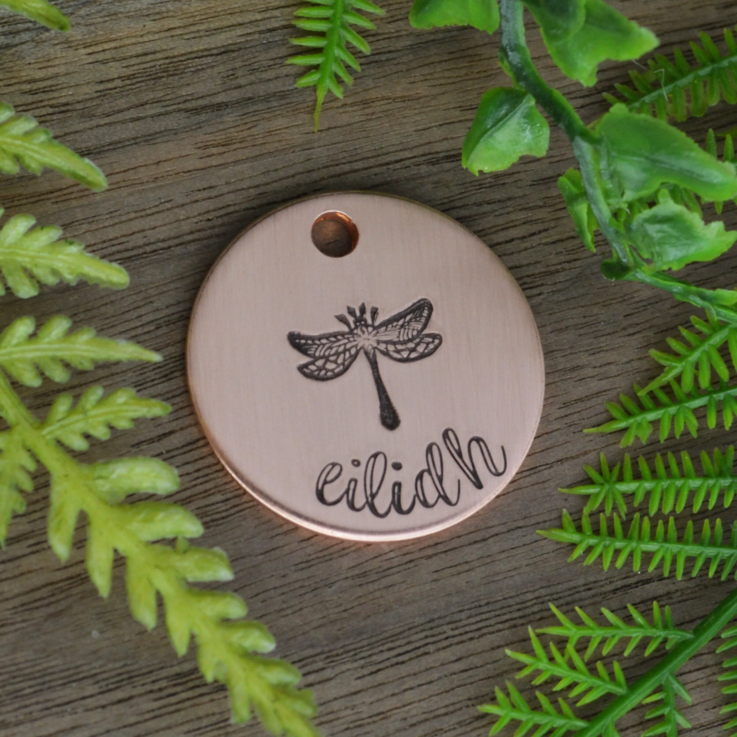 Dragonfly Hand Stamped Dog Tag