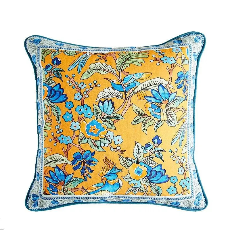 Eastern Spring Birds Printed Throw Pillow Cover