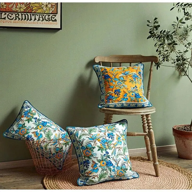 Eastern Spring Birds Printed Throw Pillow Cover