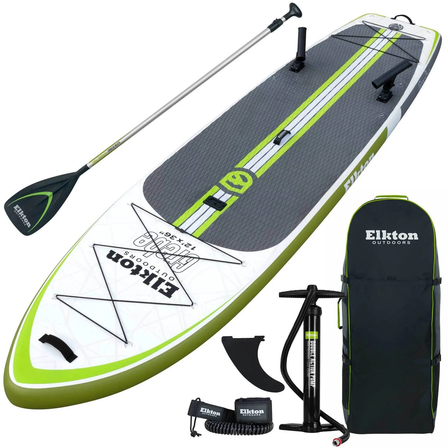 Elkton Outdoors 12' Inflatable Fishing Paddle Board Kit WIth 2 Fishing Rod Holders & Accessory Mount
