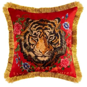 Embroidered Tiger Head Throw Pillow Covers with Fringes