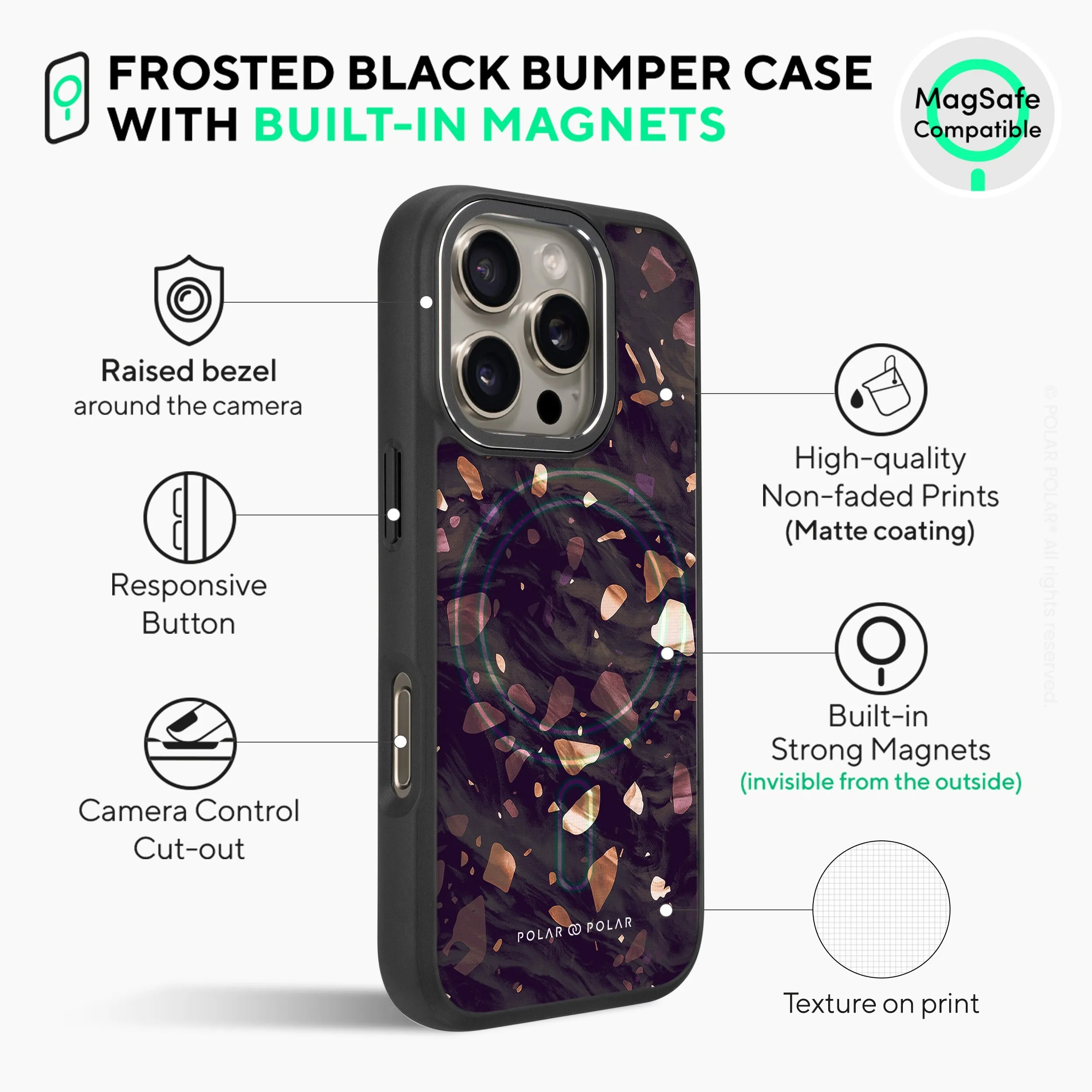Eminence Terrazzo Gem - iPhone 16 Pro Max Frosted Black Bumper MagSafe Case