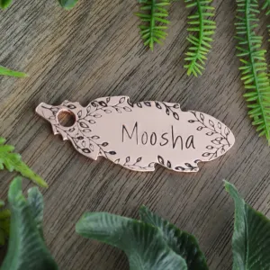 Feather in the Ferns Hand Stamped Dog Tag