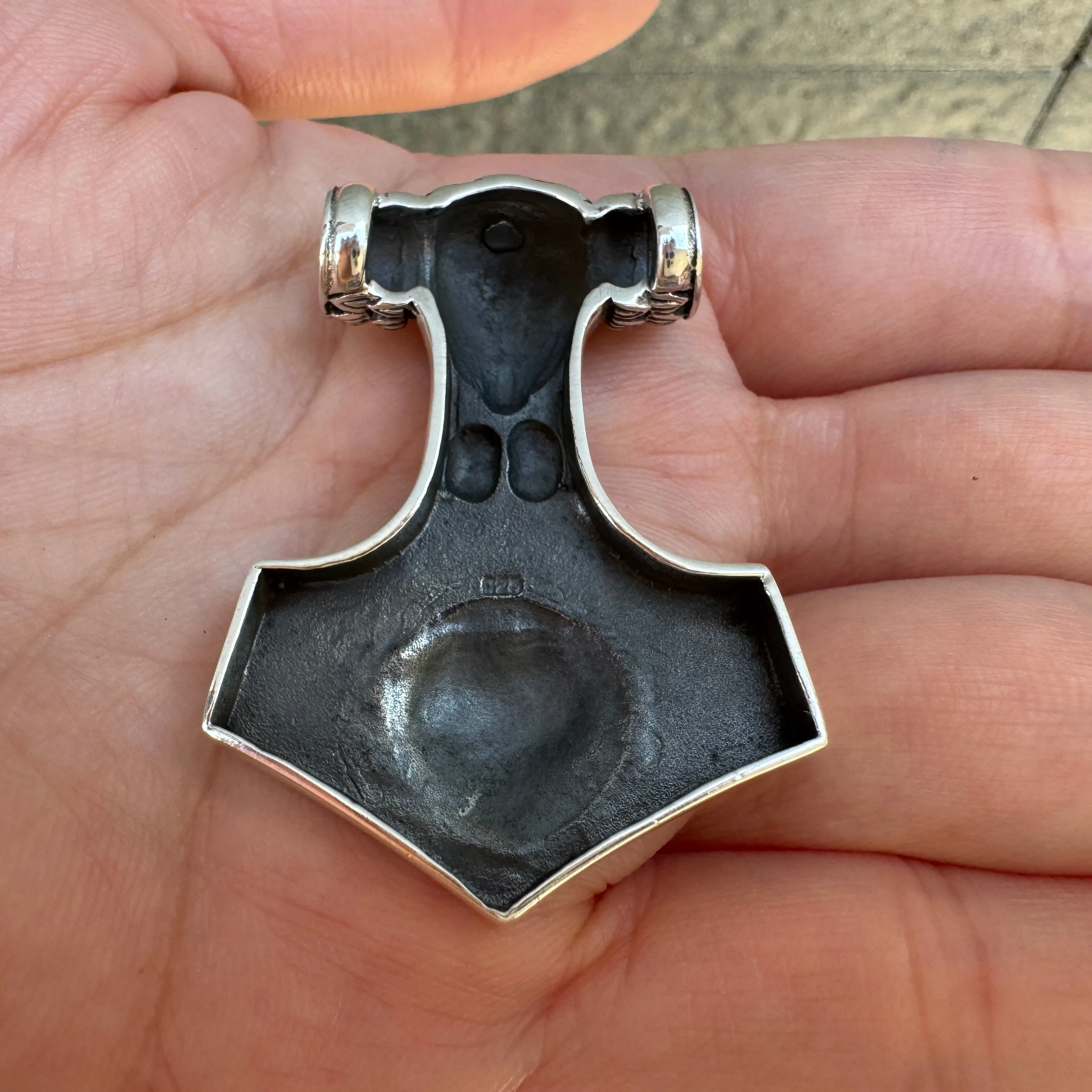 Fenrir Wolf God Mjolnir Thors Hammer Sterling Silver Pendant