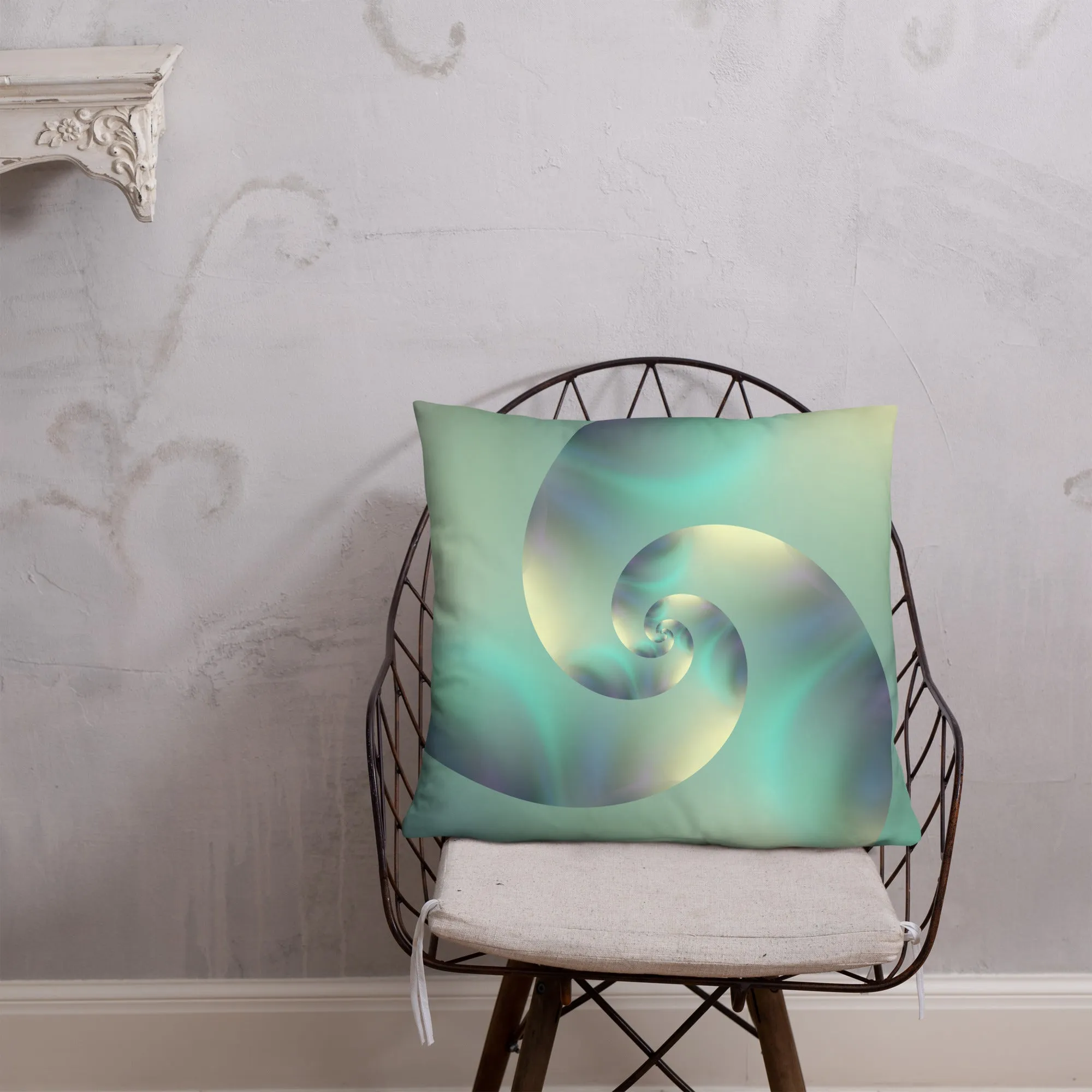 Fibonacci Spiral Throw Pillow, Aqua and Cream Reiki Decor - "Serenity Spiral"