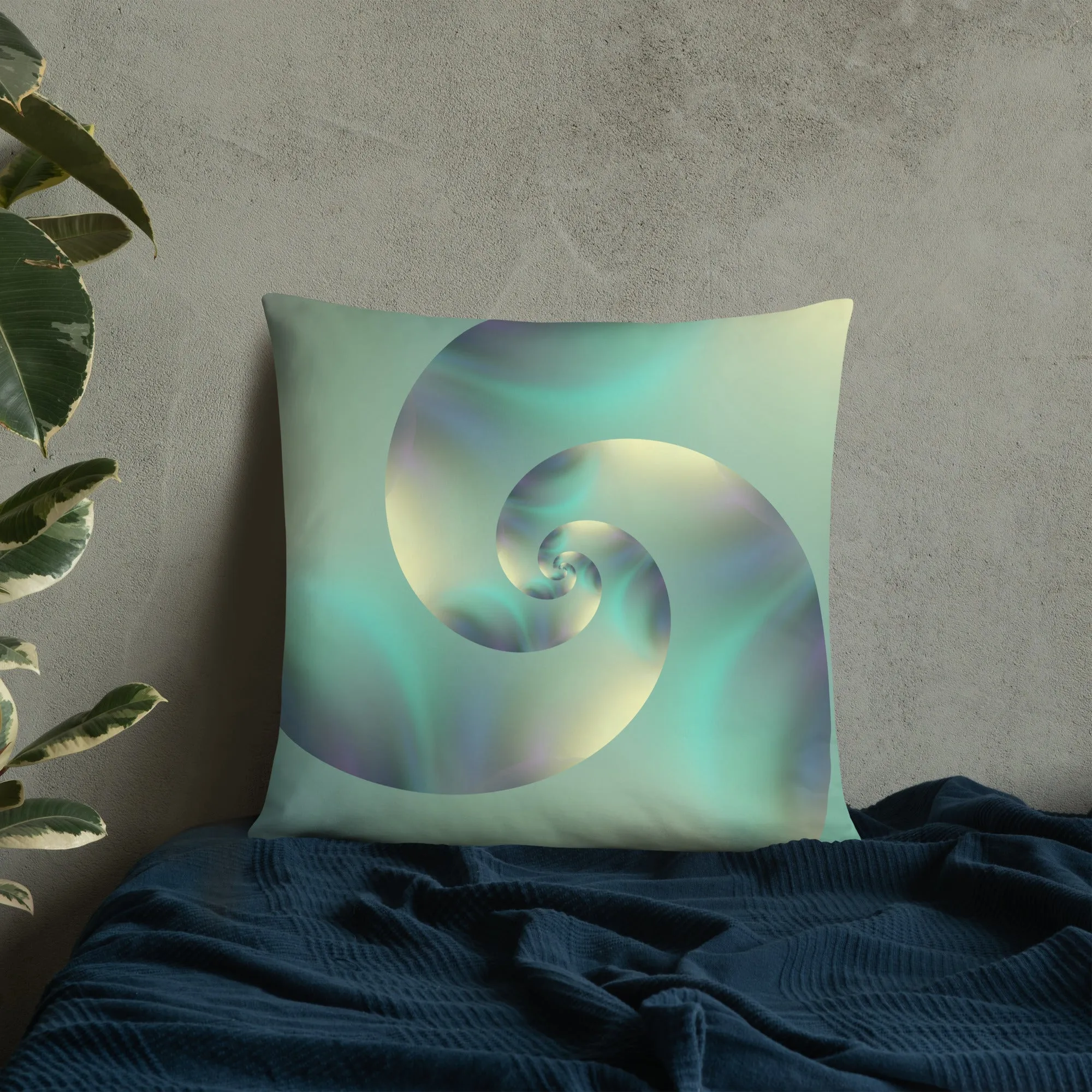 Fibonacci Spiral Throw Pillow, Aqua and Cream Reiki Decor - "Serenity Spiral"